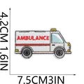 Detailed view of white ambulance embroidery patch showing 7.5cm by 4.2cm product dimensions - Ambulance Style (C26XZ-09-12)