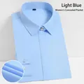 Professional women's light blue non-iron formal long-sleeve shirt with hidden placket - 35 / Tops / Light Blue