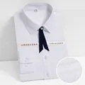 Professional white 100% cotton long-sleeve business shirt for women with tie - 35 / Top (F2617) / Long Sleeve (Plain) / White