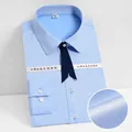 Professional light blue women's long-sleeve cotton shirt with a non-iron fabric finish - 35 / Top (F2618) / Long Sleeve (Plain) / Blue