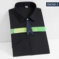 Short-sleeved black bamboo fiber business shirt for women with navy ribbon accessory - 35/S / Tops / Black