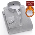 Classic men's warm fleece-lined Oxford striped shirt for winter business casual wear - M / Tops / Gray Striped