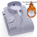 Men's blue striped oxford shirt with warm white fleece lining for winter business casual wear - M / Tops / Blue Stripe
