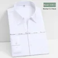 Chemise professionnelle blanche à manches longues en fibre de bambou stretch pour femmes - Col en V Blanc