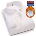Men's premium business casual white Oxford shirt with thick fleece lining for winter - M / Tops / White
