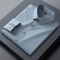 Men's mulberry silk long sleeve non-iron business shirt in elegant blue-grey color - 38 / Tops / Blue Gray (SCS196-1)