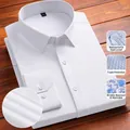 Men's white non-iron waterproof bamboo fiber stretch long sleeve business casual shirt - 38/S / Tops / White