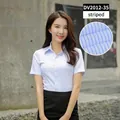 Women's slim fit professional short sleeve office shirt with blue striped pattern - 38 / Top (DV2012-35) / Thin Stripes / Light Blue