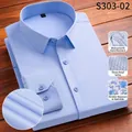 Light blue long-sleeve bamboo fiber shirt with waterproof and wrinkle-resistant features for men - 38/S / Tops / Blue