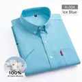 Premium men's breathable 100% cotton short-sleeved Oxford shirt in ice blue color - 38 / Top (N-004) / Ice Green