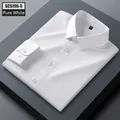 Premium pure white silk men's dress shirt, non-iron slim fit long sleeve business attire - 38 / Tops / Pure White (SCS196-5)