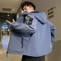 Κομψό μπλε ανδρικό μπουφάν με κουκούλα, casual streetwear για την άνοιξη. - M / Tops / Μπλε