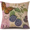 Funda de cojín de lino vintage con diseño de estampado de mariposas y moras botánicas - Mariposa Monarca y Mora (731160-1) / Una Pieza (Sin Relleno)