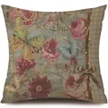Funda de cojín de lino vintage con elegantes motivos de mariposas y flores hogar - Estilo Postal Rosa Mariposa (731161-2) / Una Pieza (Sin Relleno)