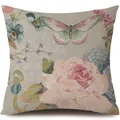 Funda de cojín de lino vintage con elegantes motivos florales y mariposas en acuarela. - Estilo Mariposa Rosa Hortensia (731155-2) / Una Pieza (Sin Relleno)