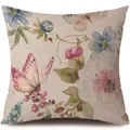 Funda de cojín de lino vintage con hermosas mariposas en acuarela y motivos florales - Estilo Mariposa Rosa Enredadera Acuarela (731155-4) / Una Pieza (Sin Relleno)