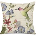 Funda de cojín de lino estilo vintage americano con estampado de colibrí y flores - Estilo Manuscrito Vintage Colibrí Flor Azul (24ym0541 (2)) / Una Pieza (Sin Relleno)