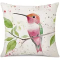 Funda de cojín cuadrada de lino con un vibrante diseño de colibrí en acuarela - Colibrí Rosa Acuarela (24ym1119-1) / Una Pieza (Sin Relleno)