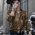 Fashionable mens leopard print long sleeve shirt with classic lapel collar in urban style - S / Tops / Brown