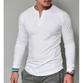 Camiseta Henley de manga larga para hombre en algodón blanco de corte entallado con botones - S / Tops / Blanco