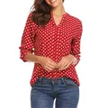 Dettaglio del motivo a pois rossi e del design con scollo a V della camicetta dalla vestibilità ampia - Taglia S / Top / Rosso