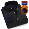 Black long sleeve men's Oxford shirt with thick thermal fleece lining for winter - Black