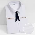 Chemisier blanc business pour femme 100% coton à manches courtes avec nœud noir - Haut (DF2617)
