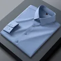 Premium men's slim fit non-iron silk long sleeve dress shirt in elegant pure blue color - 38 / Tops / Pure Blue (SCS196-7)