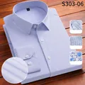Chemise premium à manches longues en fibre de bambou à rayures bleu clair imperméable - Rayé Bleu