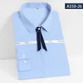 Light blue striped stretch bamboo fiber women's long sleeve shirt for business professional - 35/S / Tops / Blue Striped (A350-26)