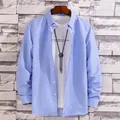 Men's blue and white vertical striped long sleeve casual shirt for stylish youth. - M / Tops / Blue and White Vertical Stripes (TPR-05)