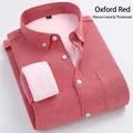 Red men's winter Oxford shirt featuring a warm thickened fleece lining and button-down collar - Dusty Rose