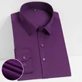 Premium dark purple men's stretch non-iron long sleeve professional business dress shirt - Deep purple