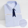 Chemise rayée bleue 100% coton sans repassage pour femme avec nœud papillon marine - Haut (DF2643)