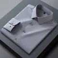 Premium men's grey silk long sleeve dress shirt with a slim fit non-iron finish - 38 / Tops / Gray