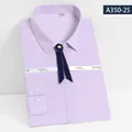 Lavender bamboo fiber long-sleeved women's professional shirt with navy blue bow tie - 35/S / Tops / Light Purple (A350-25)