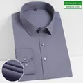 Men's medium gray slim fit long sleeve business dress shirt with stretch fabric - Gray