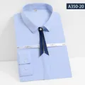 Light blue striped bamboo fiber long sleeve formal shirt for women with ribbon - 35/S / Tops / Blue Striped (A350-20)