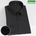 Professional men's slim fit charcoal black long sleeve dress shirt with non-iron stretch fabric - 38 / Tops / Black