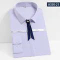 Professional purple striped bamboo fiber long-sleeve women's shirt with navy bow tie - 35/S / Tops / Purple Striped (A350-21)