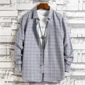 Klassisches graues langärmeliges Freizeit-Gitterhemd für Herren mit Button-Down-Kragen - M / Oberteile / Grau-Weiße Karos (TPR-13)