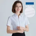 Chemisier blanc à manches courtes en coton ajusté pour femmes, style sergé fin - 38 / Hauts / Sergé Fin Col en V / Blanc
