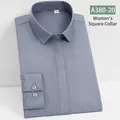 Elegant blue-grey stretch long-sleeved women's business shirt with square collar - S (35) / Tops / Gray Square Neck