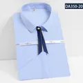 Women's light blue striped short-sleeved shirt with navy bow tie for office wear - 35/S / Tops / Light Blue Pinstripe (Short Sleeve DA350-20)