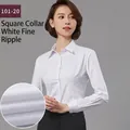 Women's slim-fit long-sleeve white professional formal shirt for business and office wear - 35 / Top (101-20) / White Fine Pattern