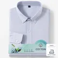 Camisa de manga larga de cuadros azules para hombre, 100% algodón puro, transpirable - S / Gris Azulado (7005)