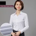 Slim fit professional women's white V-neck business shirt with elegant subtle texture - 35 / Tops / White Hidden Pattern (2073-4)