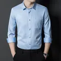 Modern men's slim fit light blue long sleeve dress shirt with a single chest pocket - 38 / Tops / Light Blue