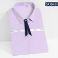 Professional light purple short sleeve striped dress shirt with navy blue bow tie - 35/S / Tops / Light Purple Striped (DA350-25)