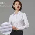 Professional women's white long-sleeve formal shirt featuring a classic square collar - 35 / Tops (101-11) / Pure White
